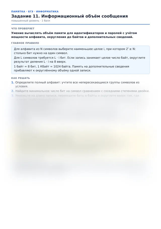 Начало памятки к заданию 11
