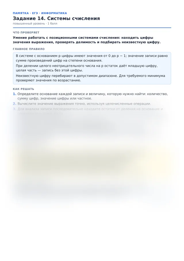 Начало памятки к заданию 14