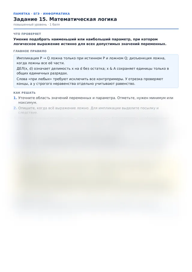 Начало памятки к заданию 15