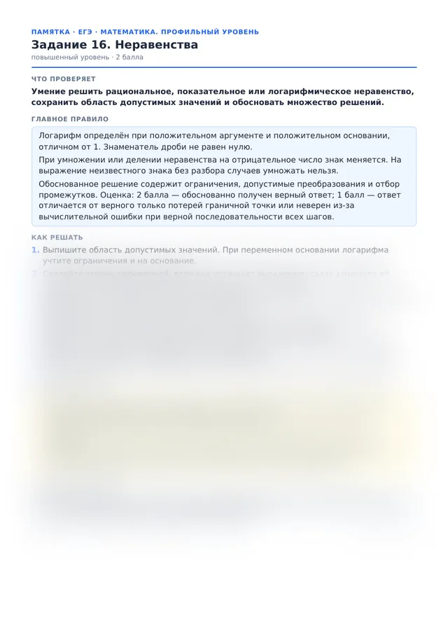 Начало памятки к заданию 16