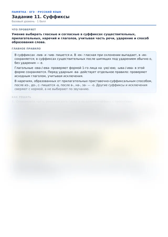 Начало памятки к заданию 11