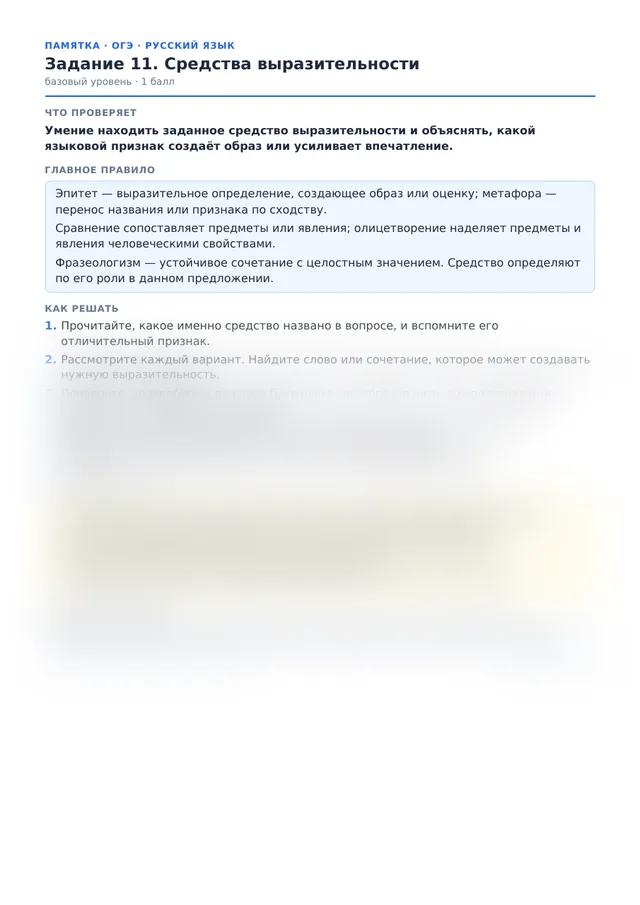Начало памятки к заданию 11