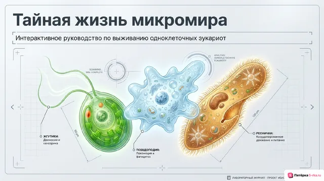 Обложка презентации к уроку «Строение, движение, питание, размножение автотрофных и гетеротрофных одноклеточных эукариот»