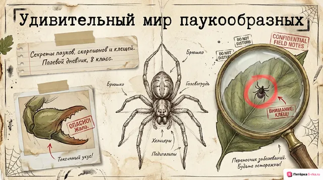 Обложка презентации к уроку «Многообразие паукообразных»