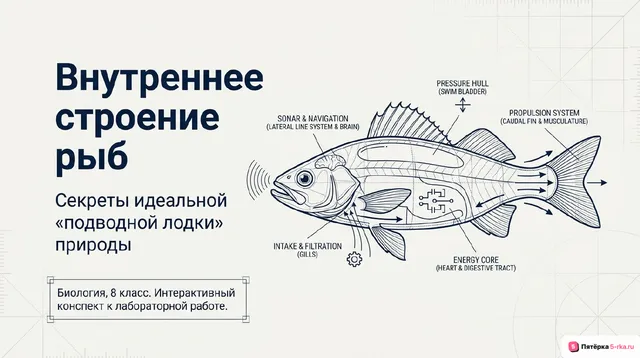 Обложка презентации к уроку «Внутреннее строение и жизнедеятельность рыб»