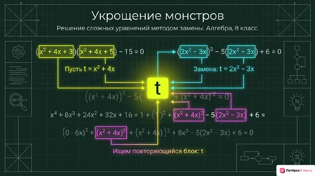 Обложка презентации к уроку «Решение дробно-рациональных уравнений методом замены переменной»