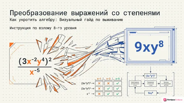 Обложка презентации к уроку «Преобразование выражений, содержащих степени с целым показателем»