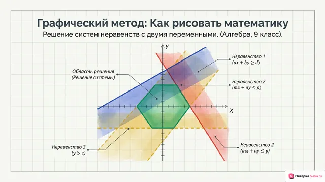 Обложка презентации к уроку «Графический метод решения систем неравенств с двумя переменными»