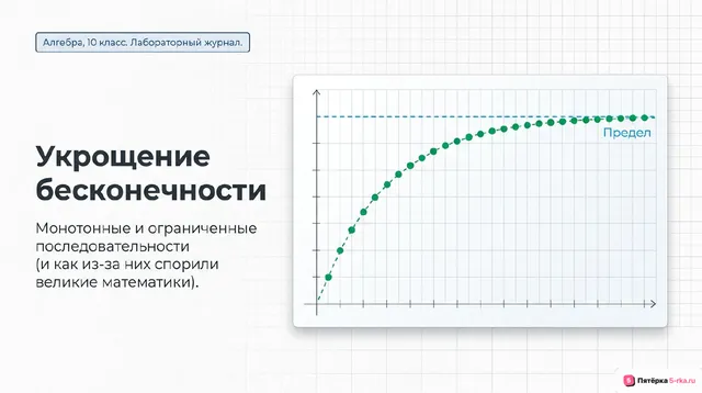 Обложка презентации к уроку «Монотонные и ограниченные последовательности»
