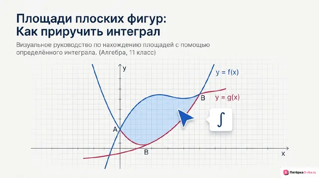 Обложка презентации к уроку «Применение интеграла для нахождения площадей плоских фигур»