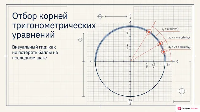 Обложка презентации к уроку «Отбор корней тригонометрических уравнений с помощью тригонометрической окружности»