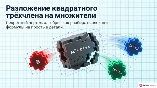 Обложка презентации к уроку «Разложение квадратного трёхчлена на множители»