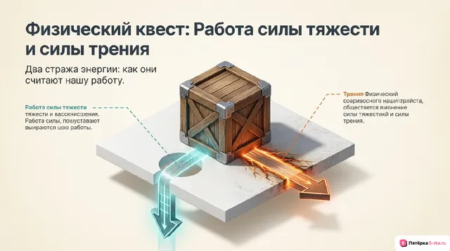 Обложка презентации к уроку «Работа силы тяжести и силы трения»