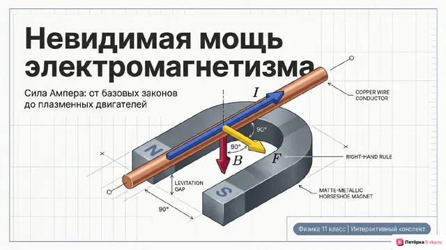 Обложка презентации к уроку «Сила Ампера, её направление и модуль»