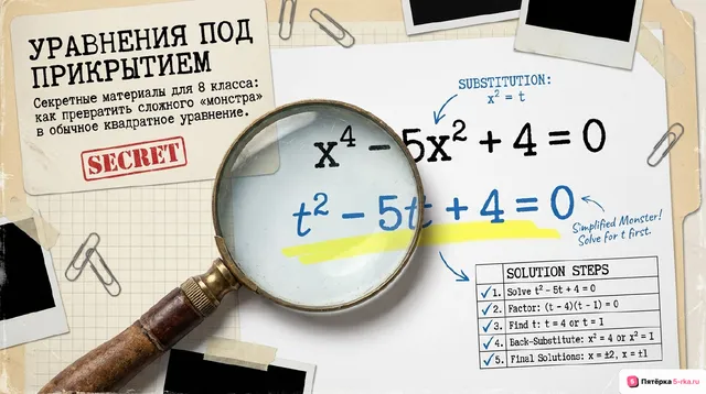 Обложка презентации к уроку «Решение уравнений, сводящихся к квадратным»