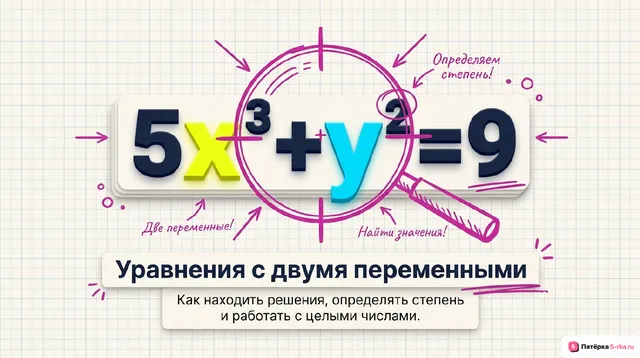 Обложка презентации к уроку «Линейное уравнение с двумя переменными, его график, примеры решения уравнений в целых числах»