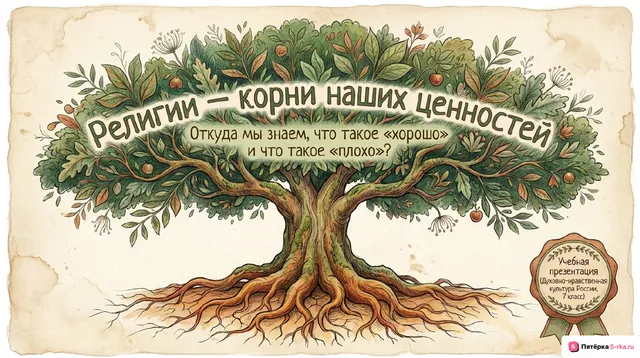 Обложка презентации к уроку «Религии - источник формирования традиционных ценностей России»