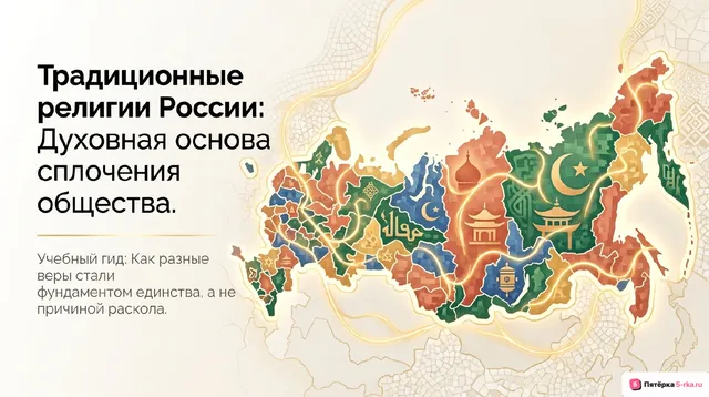 Обложка презентации к уроку «Традиционные религии России - духовная основа сплочения общества»