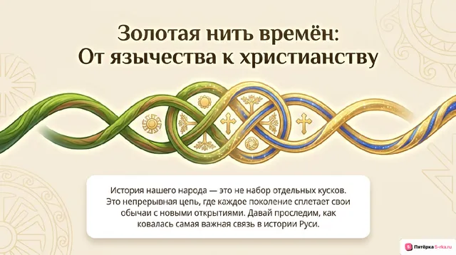 Обложка презентации к уроку «Связующее звено эпох: от язычества - к христианству»