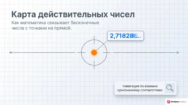 Обложка презентации к уроку «Взаимно однозначное соответствие между множеством действительных чисел и множеством точек координатной прямой»