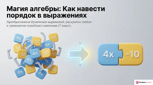 Обложка презентации к уроку «Преобразование буквенных выражений, раскрытие скобок и приведение подобных слагаемых»
