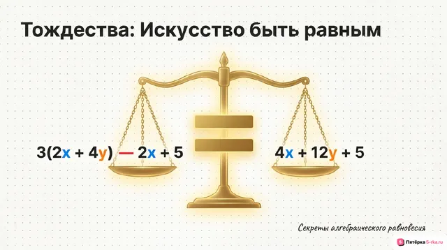 Обложка презентации к уроку «Тождества и тождественные преобразования»
