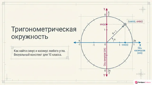 Обложка презентации к уроку «Тригонометрическая окружность, определение тригонометрических функций числового аргумента»