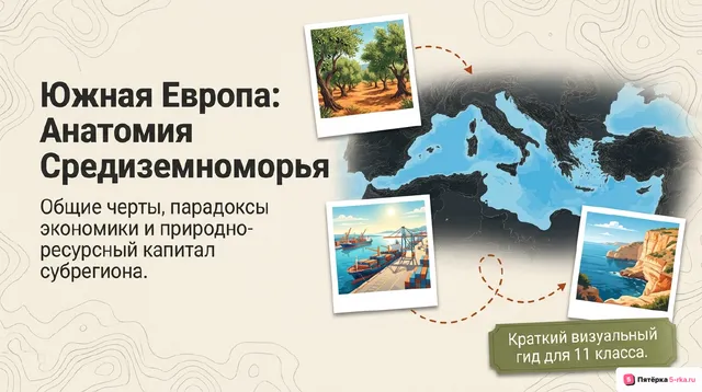 Обложка презентации к уроку «Южная Европа: общие черты и особенности природно-ресурсного капитала, населения и хозяйства субрегиона»