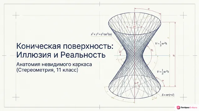 Обложка презентации к уроку «Коническая поверхность, образующие конической поверхности, ось и вершина конической поверхности»