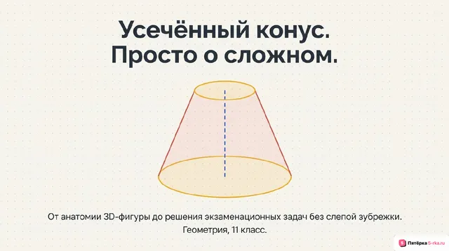 Обложка презентации к уроку «Усечённый конус: образующие и высота; основания и боковая поверхность»