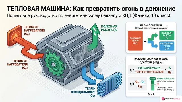 Обложка презентации к уроку «Принцип действия и КПД тепловой машины»