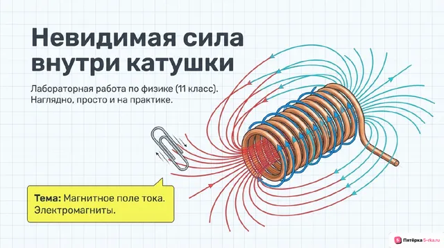 Обложка презентации к уроку «Лабораторная работа «Изучение магнитного поля катушки с током»»