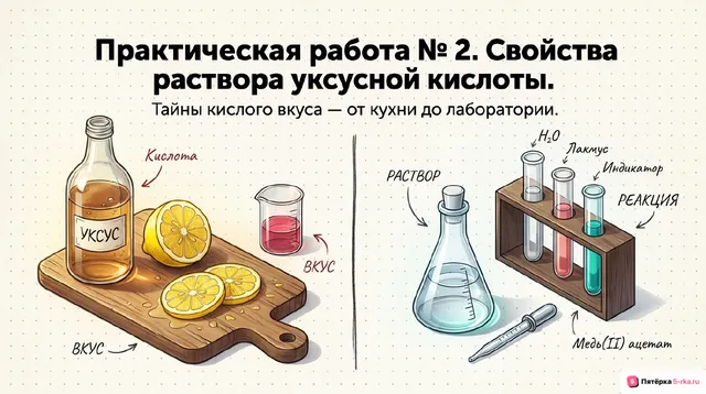 Обложка презентации к уроку «Практическая работа № 2. «Свойства раствора уксусной кислоты»»