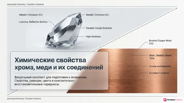 Обложка презентации к уроку «Химические свойства хрома, меди и их соединений»