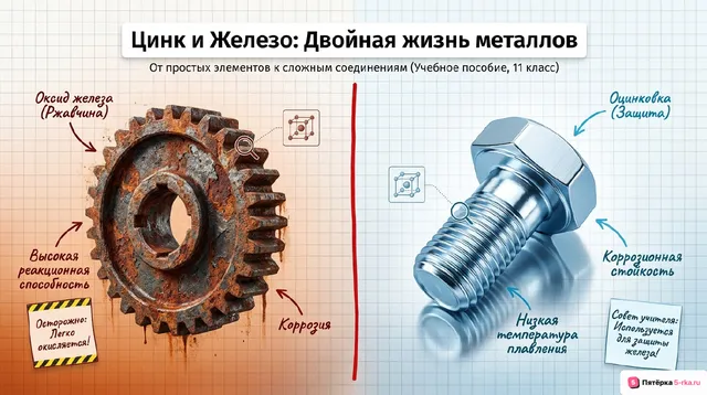 Обложка презентации к уроку «Химические свойства цинка, железа и их соединений»