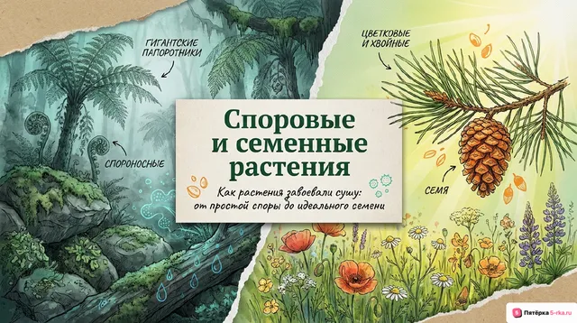 Обложка презентации к уроку «Споровые и семенные растения»