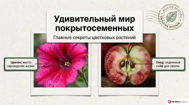 Обложка презентации к уроку «Особенности строения и жизнедеятельности покрытосеменных растений»