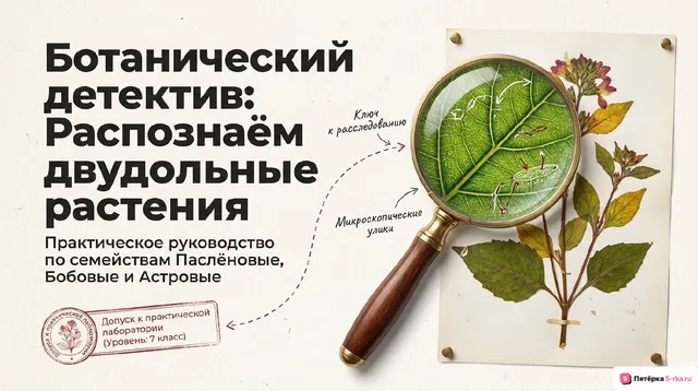 Обложка презентации к уроку «Семейства класса двудольные Практическая работа «Изучение признаков представителей семейств: Мотыльковые (Бобовые), Паслёновые, Сложноцветные (Астровые) на гербарных и натуральных образцах»»