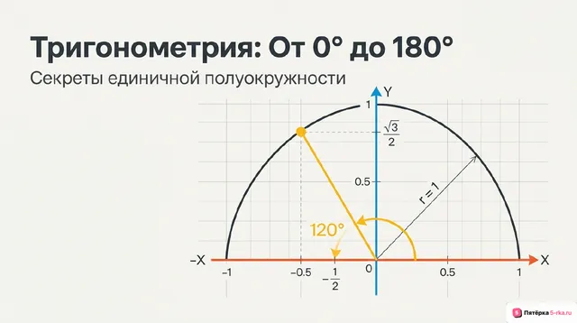 Обложка презентации к уроку «Определение тригонометрических функций углов от 0° до 180°»