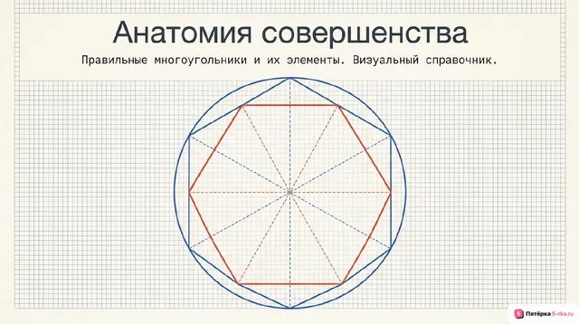 Обложка презентации к уроку «Правильные многоугольники, вычисление их элементов»