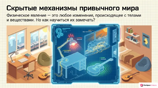 Обложка презентации к уроку «Механические, тепловые, электрические, магнитные, световые, звуковые явления»
