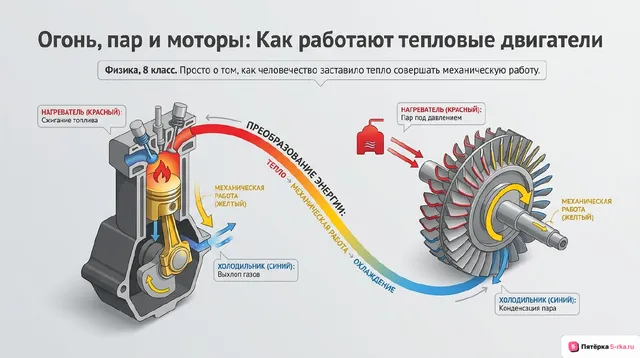 Обложка презентации к уроку «Принципы работы тепловых двигателей̆»