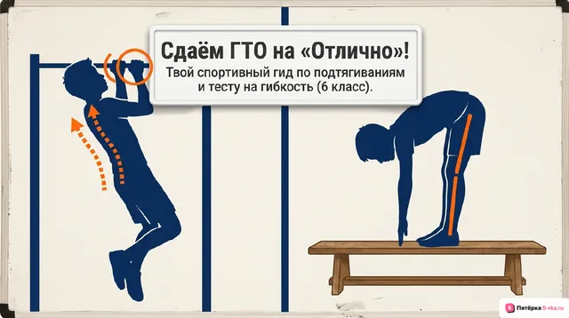 Обложка презентации к уроку «Правила и техника выполнения нормативов комплекса ГТО: подтягивание из виса на высокой перекладине – мальчики; наклон вперед из положения стоя на гимнастической скамье»