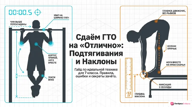 Обложка презентации к уроку «Правила и техника выполнения нормативов комплекса ГТО: подтягивание из виса на высокой перекладине – мальчики; наклон вперед из положения стоя на гимнастической скамье»