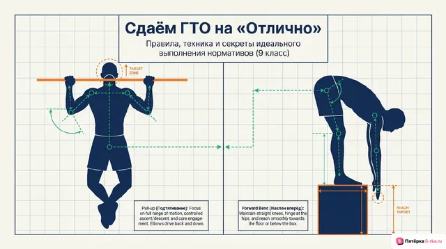 Обложка презентации к уроку «Правила и техника выполнения нормативов комплекса ГТО: подтягивание из виса на высокой перекладине – мальчики; наклон вперед из положения стоя на гимнастической скамье»